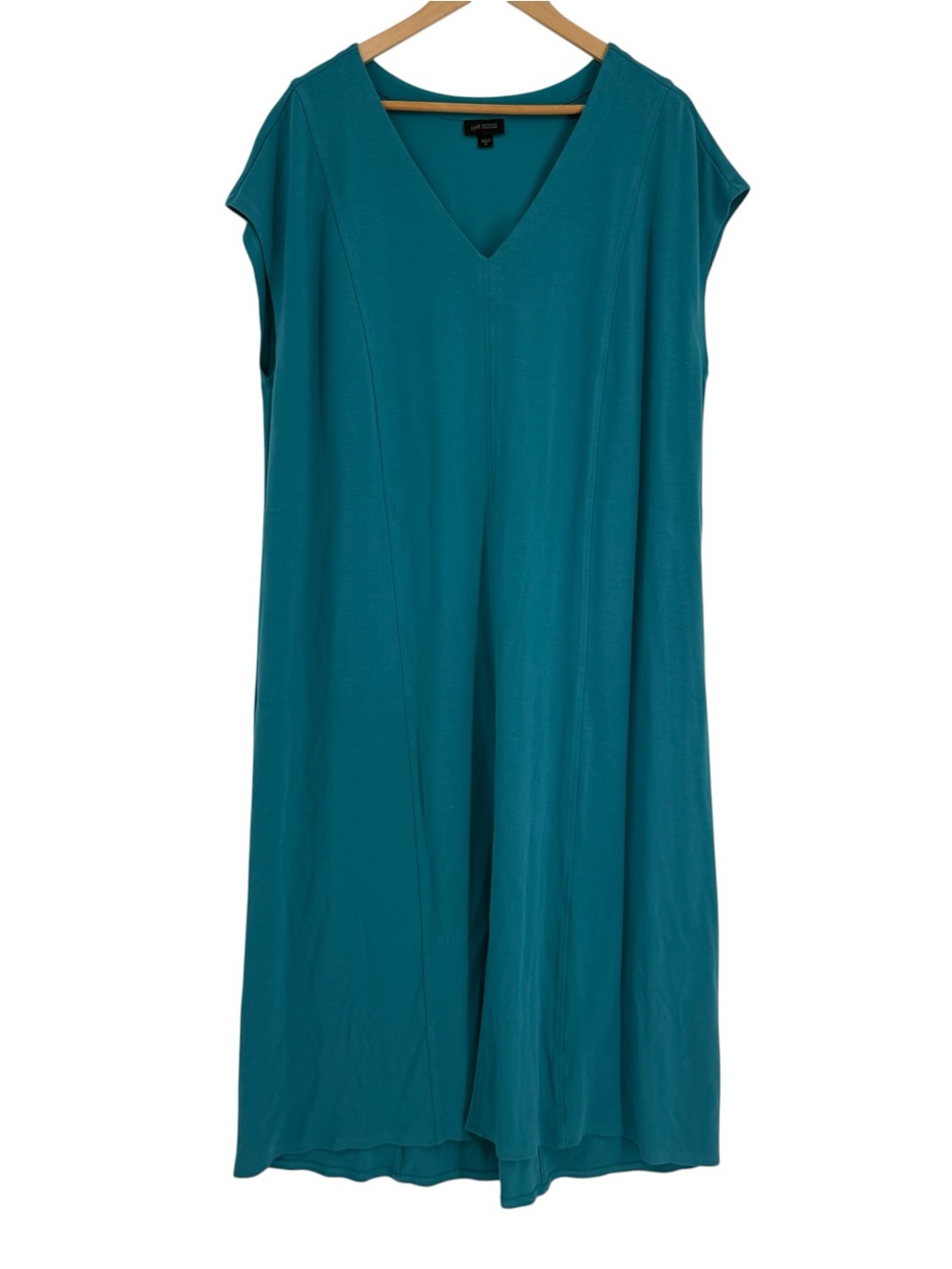 J. Jill Wearever Maxi Dress  V-Neck Cap Sleeve 2X Green Stretch Knit Casual.